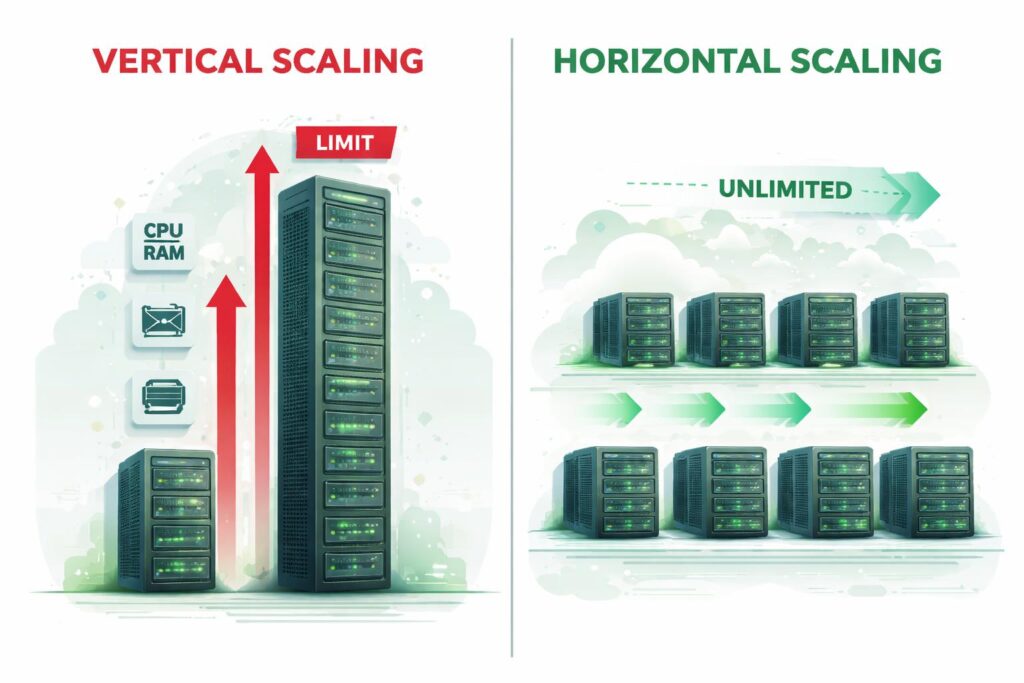 Comparison of horizontal scaling versus vertical scaling approaches for SaaS infrastructure