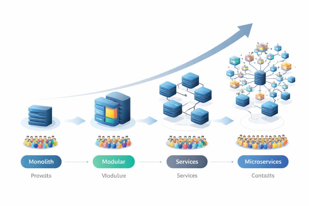 SaaS architecture evolution from early stage monolith to enterprise-scale microservices